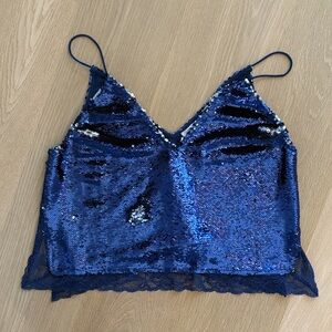 Free People Blue Sequin Crop Top